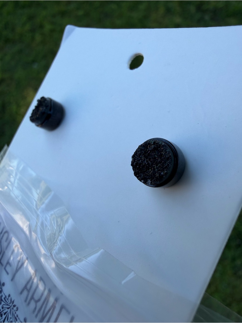 Kinsley Armelle Druzy black earrings.